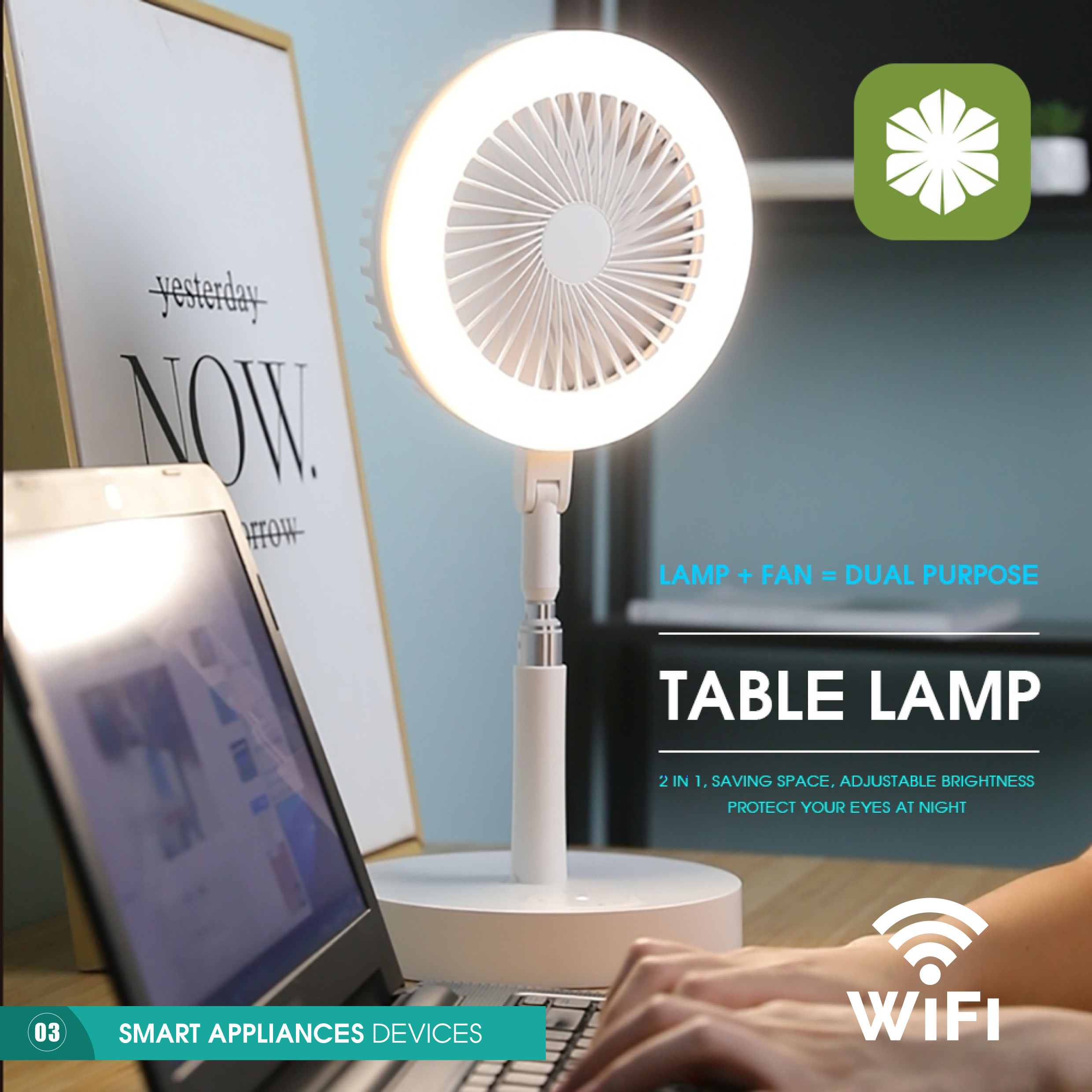Smart Retractable Fan Light SC-TL2F SC-TL2F. * Đèn bàn USB 5V kết hợp quạt công suất 4W * Kết nối và điều khiển linh hoạt thông minh bằng sóng WIFI 2.4GHz thông qua ISACHI APP * Hỗ trợ điều khiển từ xa bằng giọng nói với trợ lý ảo thông minh